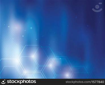 Blue abstract background technology with hexagonal shapes. Bright background and vibrant color.