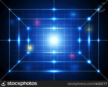 Blue abstract background with lines of technology and science concepts.