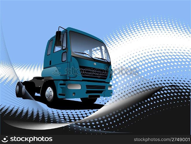 Blue abstract background with truck image.