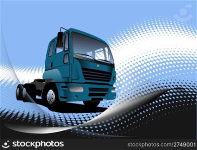 Blue abstract background with truck image.