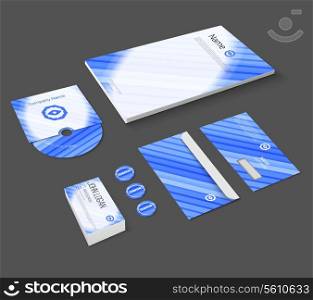 Blue abstract business company stationery template for corporate identity and branding set isolated vector illustration
