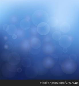 Blue Abstract Christmas Background With White Snowflakes. Lights On Blue Background.