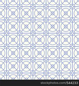 Blue Abstract circle and square and hexagon seamless pattern on pastel background. Modern line and circle pattern for graphic design.