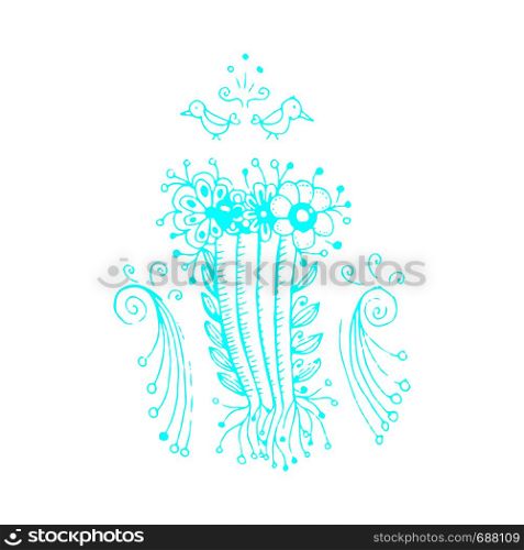 Blue abstract curl doodle element, isolated on white background. Can be used for decorative design.