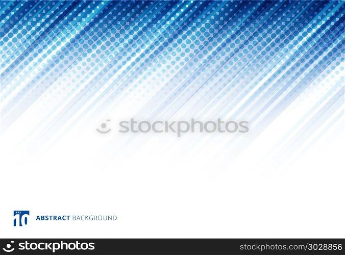 Blue abstract diagonal lines background technology with halftone on white background. Vector illustration. Blue abstract diagonal lines background technology with halftone
