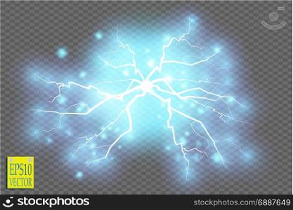 Blue abstract energy shock explosion special light effect with spark. Vector glow power lightning cluster. Electric discharge on transparent background. High voltage charged core. Blue abstract energy shock explosion special light effect with spark. Vector glow power lightning cluster. Electric discharge on transparent background. High voltage charged core. Vector