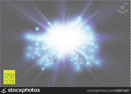 Blue abstract energy shock explosion special light effect with spark. Vector glow power lightning cluster. Electric discharge on transparent background. High voltage charged core. Blue abstract energy shock explosion special light effect with spark. Vector glow power lightning cluster. Electric discharge on transparent background. High voltage charged core. Vector