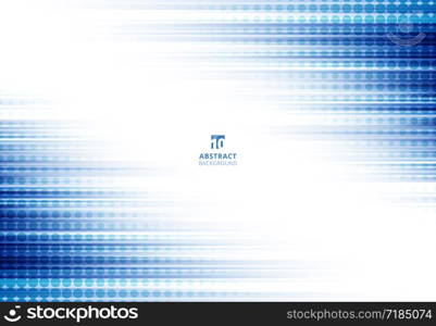 Blue abstract horizontal lines background technology with halftone on white background. Speed sport motion. Vector illustration