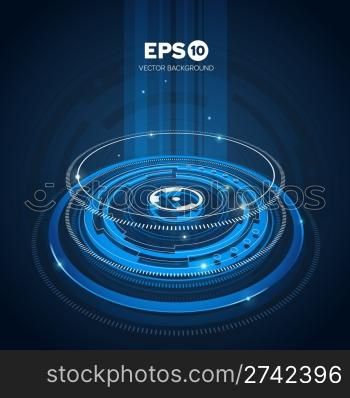 Blue abstract tech circles background design with light effect