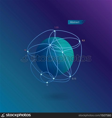 blue abstract volumetric sphere in mesh on a dark blue background.. Lowpoly geometric shape. Vector illustration