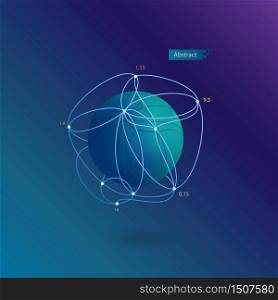 blue abstract volumetric sphere in mesh on a dark blue background.. Lowpoly geometric shape. Vector illustration
