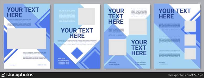 Blue advertising brochure template. Business service. Flyer, booklet, leaflet print, cover design with copy space. Your text here. Vector layouts for magazines, annual reports, advertising posters. Blue advertising brochure template