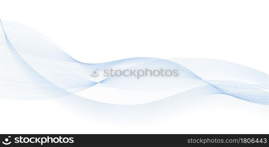 Blue air wave. Undulate wave lines with smooth color flow and synergy blend effect. Swoosh swirl, design element, isolated abstract curves on white background. Vector illustration