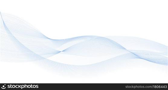 Blue air wave. Undulate wave lines with smooth color flow and synergy blend effect. Swoosh swirl, design element, isolated abstract curves on white background. Vector illustration