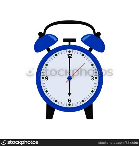 Blue alarm clock displaying six o clock in flat style illustration. Wake up symbol. Vector 6 o clock icon, EPS 10. Blue alarm clock displaying six o clock in flat style illustration. Wake up symbol. Vector 6 o clock icon