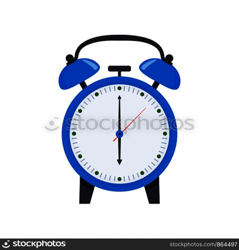 Blue alarm clock illustration in flat style. Wake up symbol. Vector clock icon, EPS 10. Blue alarm clock illustration in flat style. Wake up symbol. Vector clock icon
