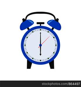Blue alarm clock illustration in flat style. Wake up symbol. Vector clock icon, EPS 10. Blue alarm clock illustration in flat style. Wake up symbol. Vector clock icon