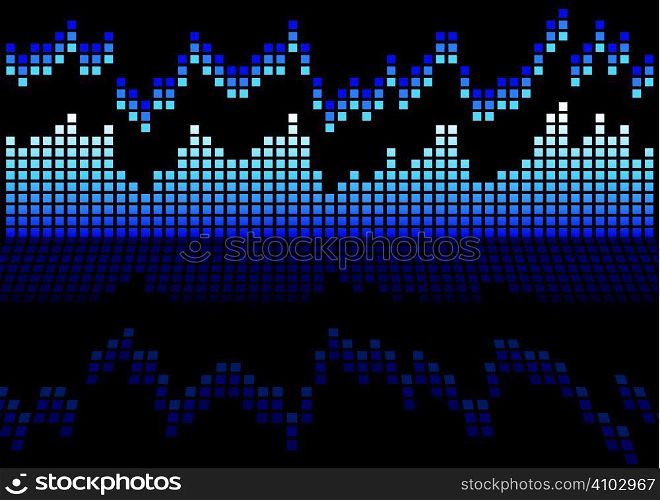 Blue and black graphic equalizer that is reflected on a shiny surface