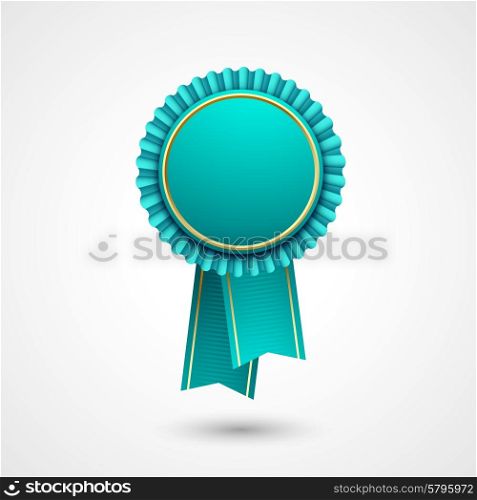 Blue and gold badge and ribbons award, vector illustration.