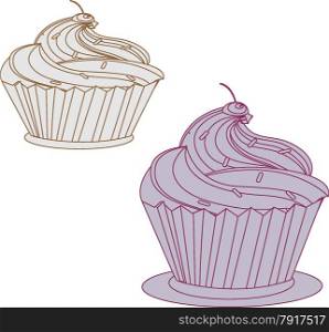 Blue and gray contours of cupcake with cream