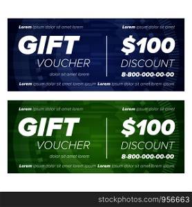 Blue and green Gift voucher template with decorative elements. Gift voucher design