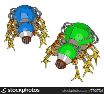 Blue and green robot bug, illustration, vector on white background.