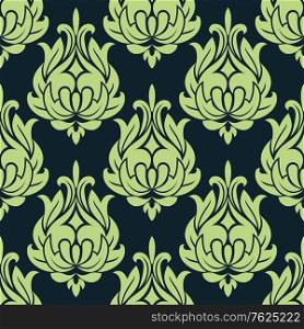 Blue and green vintage floral seamless pattern with decoraive ornamental elements in damask style