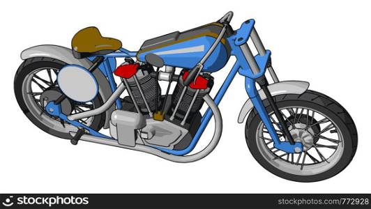 Blue and grey vintage motorcycle vector illustration on white background
