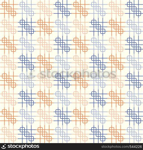 Blue and orange rounded corner rectangle and line seamless pattern on pastel background. Grid shape on vintage geometric style for modern or graphic design.