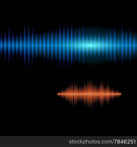 Blue and orange shiny sound waveform background with sharp peaks