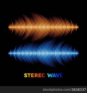 Blue and orange stereo sound or music waveform