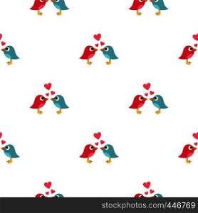 Blue and pink birds with hearts pattern seamless background in flat style repeat vector illustration. Blue and pink birds with hearts pattern seamless