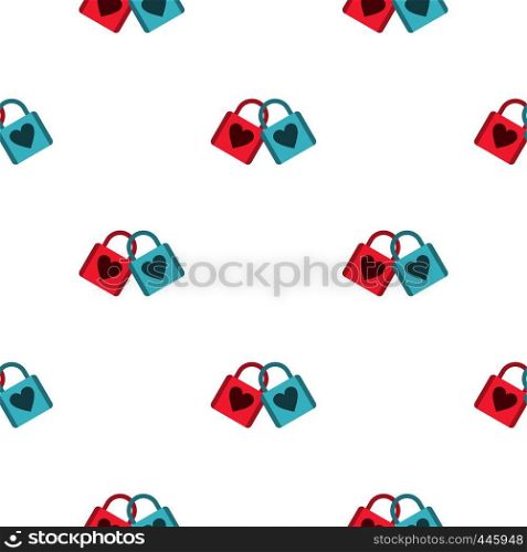 Blue and pink padlocks with heart pattern seamless background in flat style repeat vector illustration. Blue and pink padlocks with heart pattern seamless