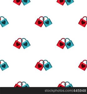 Blue and pink padlocks with heart pattern seamless background in flat style repeat vector illustration. Blue and pink padlocks with heart pattern seamless