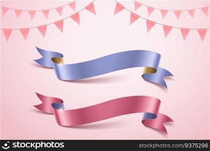 Blue and pink ribbons on flags background. Blue and pink ribbons