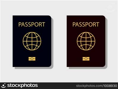 blue and red passport covers with shadow, flat. blue and red passport covers with shadow