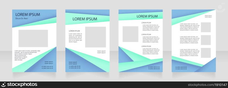 Blue and turquoise blank brochure layout design. Advert info. Vertical poster template set with empty copy space for text. Premade corporate reports collection. Editable flyer paper pages. Blue and turquoise blank brochure layout design