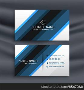 blue and white business card in diagonal lines shapes