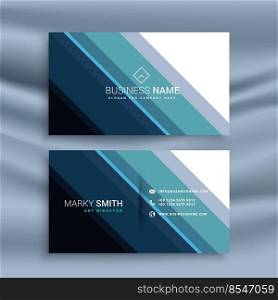 blue and white business card with diagonal stripes
