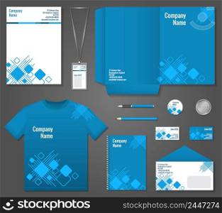 Blue and white geometric technology business stationery template for corporate identity and branding set vector illustration