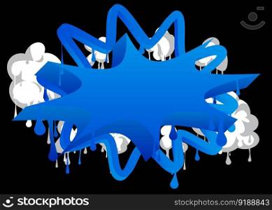 Blue and white Speech Bubble Graffiti on black Background. Urban painting style backdrop. Abstract discussion symbol in modern dirty street art decoration.