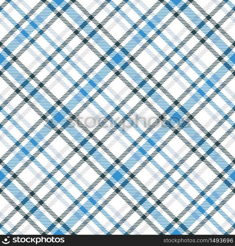 Blue and white tartan seamless vector pattern. Checkered plaid texture. Geometrical simple square background for fabric, textile, cloth, clothing, shirts, shorts, dress, blanket, wrapping design. Blue and white tartan seamless vector pattern. Checkered plaid texture.