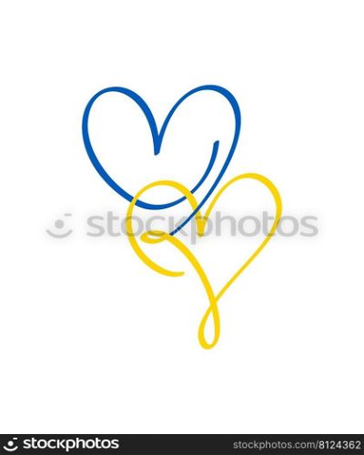Blue and yellow calligraphy two lovers Ukraine hearts. Hand drawn icon logo vector family valentine day. Decor for greeting card, mug, photo overlays, t-shirt print, flyer, poster design.. Blue and yellow calligraphy two lovers Ukraine hearts. Hand drawn icon logo vector family valentine day. Decor for greeting card, mug, photo overlays, t-shirt print, flyer, poster design