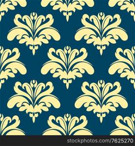 Blue and yellow damask seamless pattern for fabric and tile design