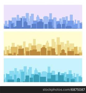 Blue and yellow daytime urban cityscape. Blue and yellow daytime urban cityscape set. City landscapes or town construction vector backgrounds