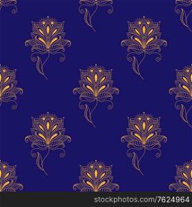 Blue and yellow persian and indian paisley seamless pattern for textile design