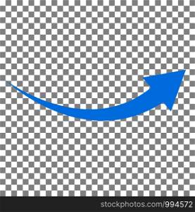 blue arrow icon on transparent background. flat style. arrow logo concept. arrow icon for your web site design, logo, app, UI. arrow indicated the direction symbol. curved arrow sign.