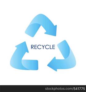 Blue arrows recycle eco symbol. Blue gradient. Recycled sign. Cycle recycled icon. Recycled materials symbol. Flat vector design illustration isolated on white background. Blue arrows recycle eco symbol. Blue gradient. Recycled sign. Cycle recycled icon. Recycled materials symbol.