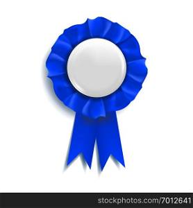 Blue Award Ribbon Vector. Certificate Banner. Celebration Tag. Advertising Event. 3D Realistic Illustration. Blue Award Ribbon Vector. Best Trophy. Luxury Product. Object Template. 3D Realistic Illustration