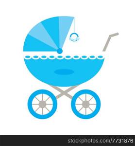 Blue baby stroller on a white background. Vector illustration 